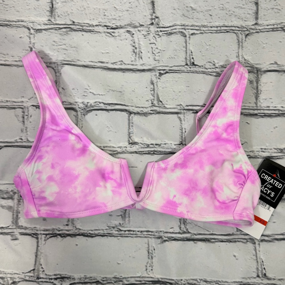 Tie Dye Neon Pink V neck Bikini Top